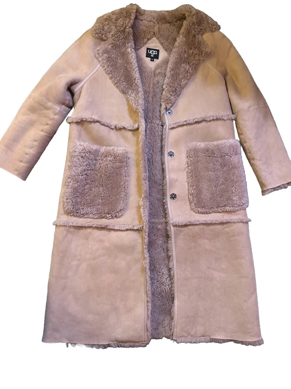 UGG Fayre Twin Face Sheepskin Long Coat Size M in Beige